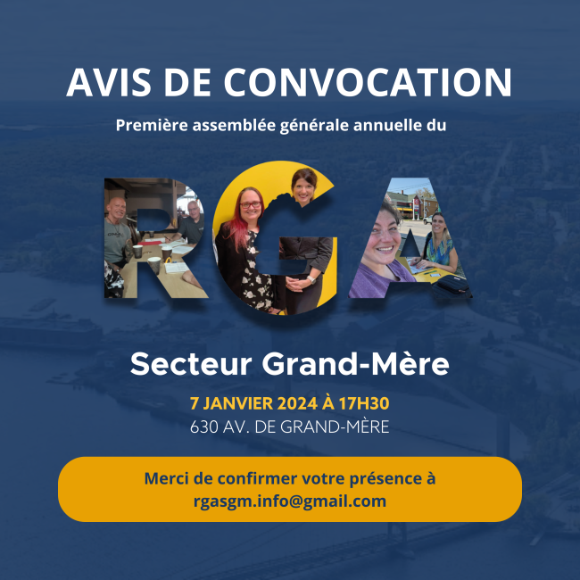 Avis de convocation à la première assemblée générale annuelle du Regroupement des gens d&rsquo;affaires – secteur Grand-Mère